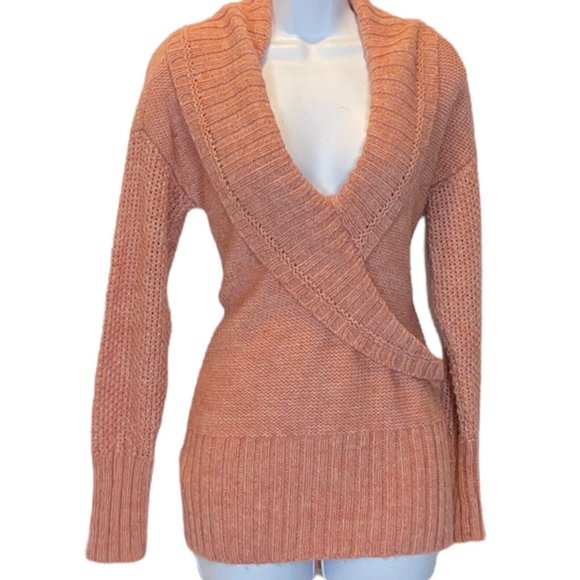 Ann Taylor Loft Alpaca-Wool Blend Salmon Low V-neck Knitted Sweater Large L - Picture 4 of 10